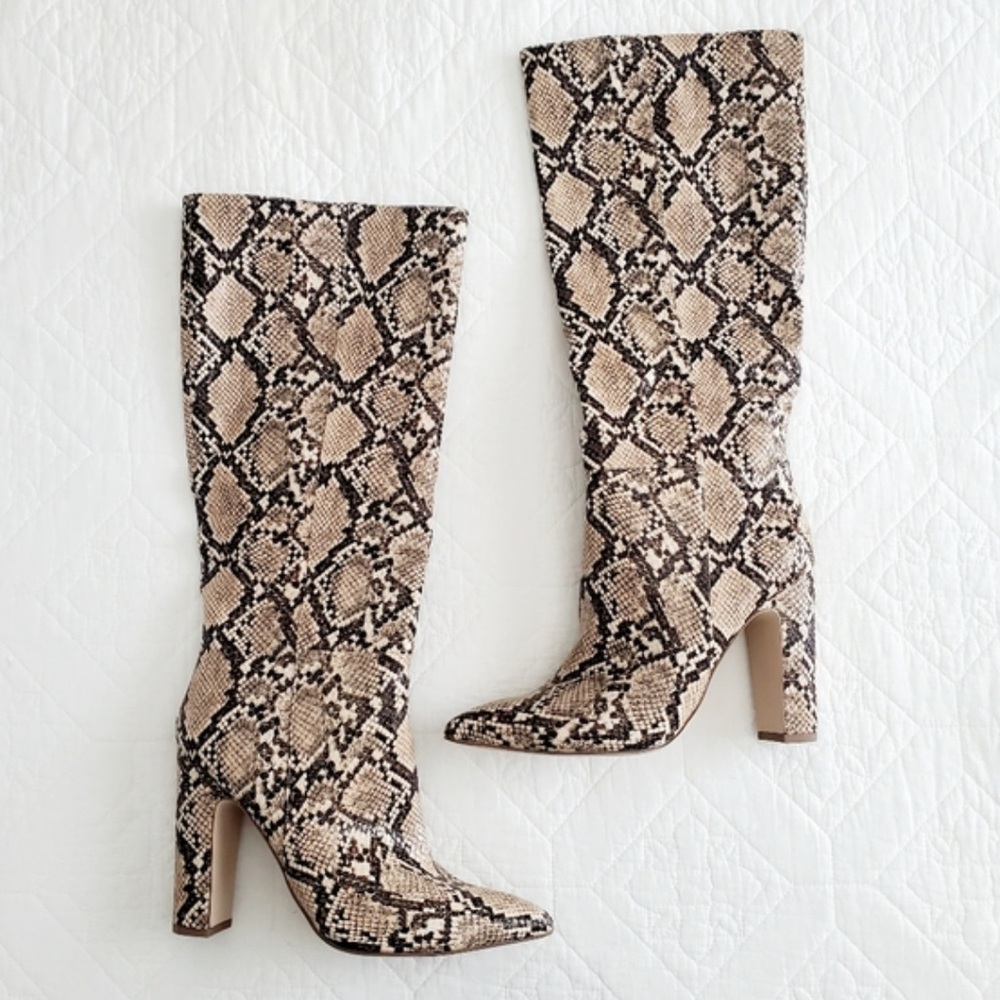 Steve Madden / Rouge Tan Snake Print Heeled Knee High Boots